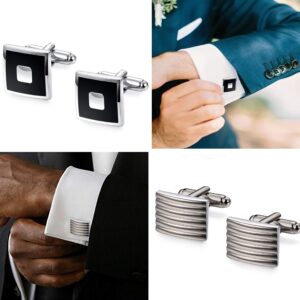 FIBO STEEL Mens Cufflink and Tie Clip Set for Men Business Wedding Birthday with Black Box