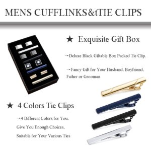 FIBO STEEL Mens Cufflink and Tie Clip Set for Men Business Wedding Birthday with Black Box