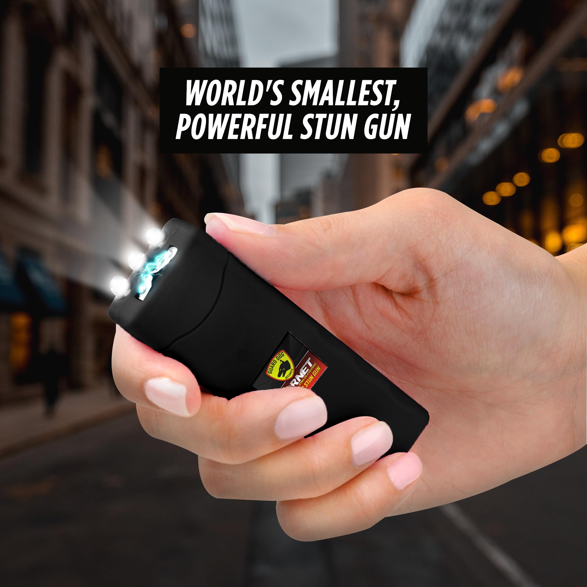 Guard Dog Hornet Micro Stun Gun Keychain - with LED Flashlight, Safety Switch, and Powerful Shock, Heavy Duty Keychain Stun Gun with Bright Flashlight, Built-in Charger, Women Self Defense - Black