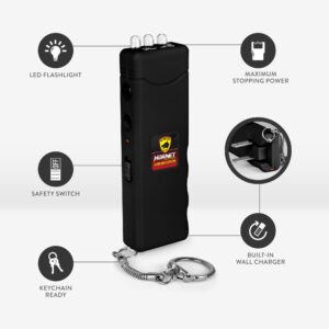 Guard Dog Hornet Micro Stun Gun Keychain - with LED Flashlight, Safety Switch, and Powerful Shock, Heavy Duty Keychain Stun Gun with Bright Flashlight, Built-in Charger, Women Self Defense - Black