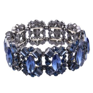 ever faith navy blue rhinestone crystal art deco wedding banquet elastic stretch bracelet black-tone