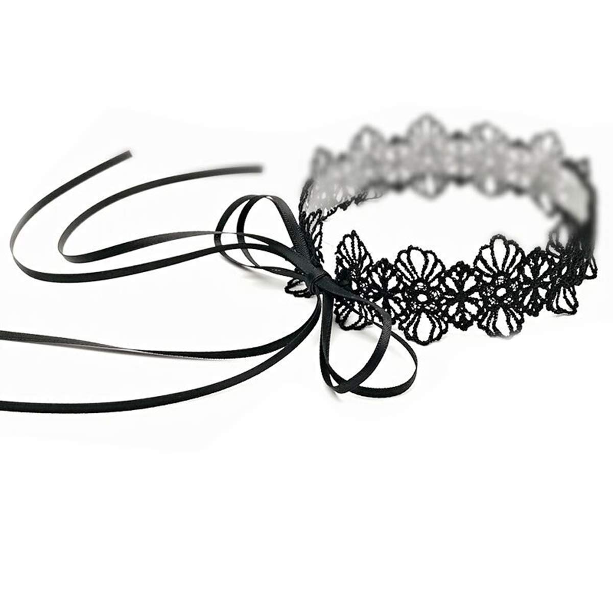 MauSong Black Lace Choker Gothic Necklace Choker Necklaces for Women Girls Tattoo Choker Necklace Long Bow Sexy Choker Girls Gothic Fashion Jewelry Adjustable