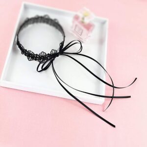 MauSong Black Lace Choker Gothic Necklace Choker Necklaces for Women Girls Tattoo Choker Necklace Long Bow Sexy Choker Girls Gothic Fashion Jewelry Adjustable