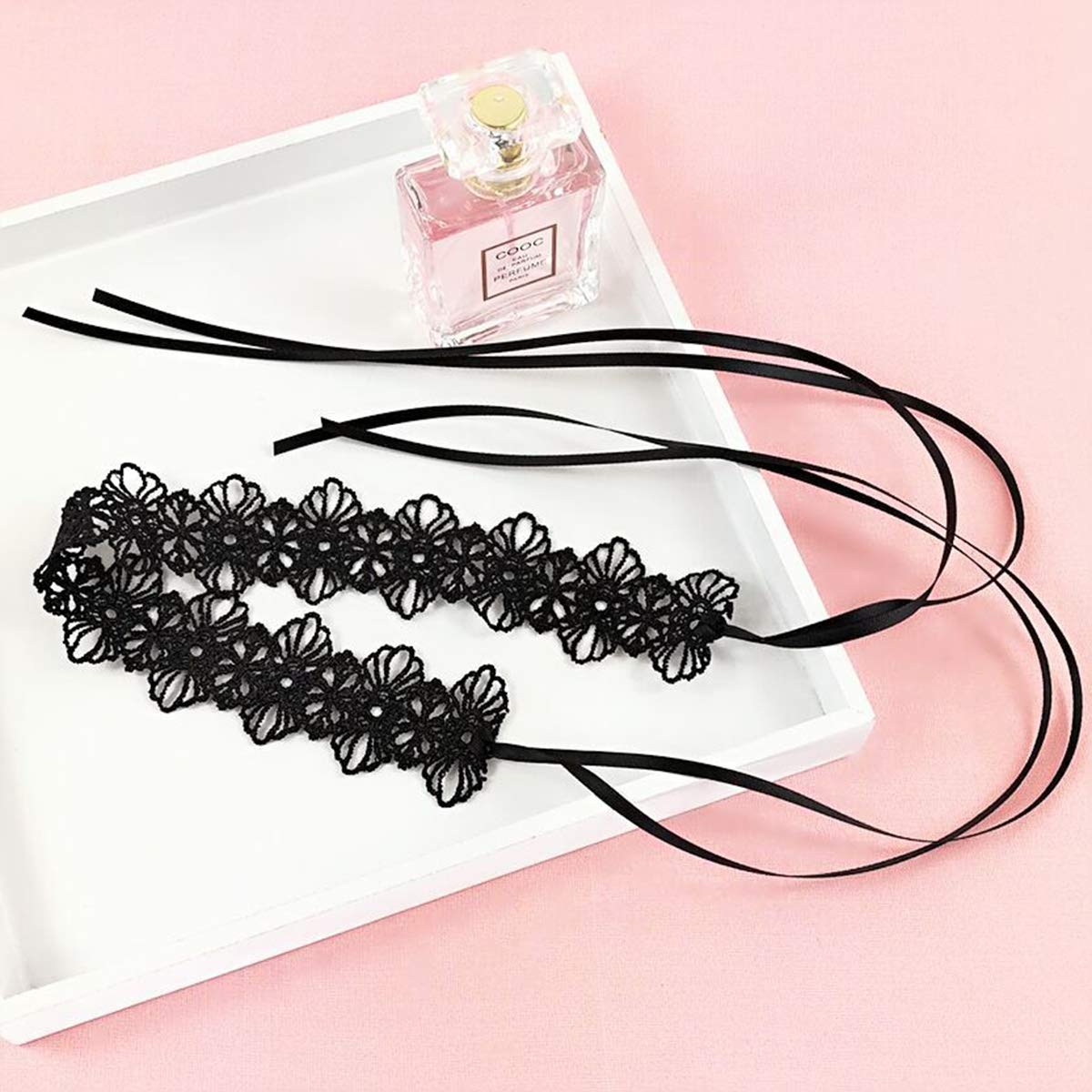 MauSong Black Lace Choker Gothic Necklace Choker Necklaces for Women Girls Tattoo Choker Necklace Long Bow Sexy Choker Girls Gothic Fashion Jewelry Adjustable