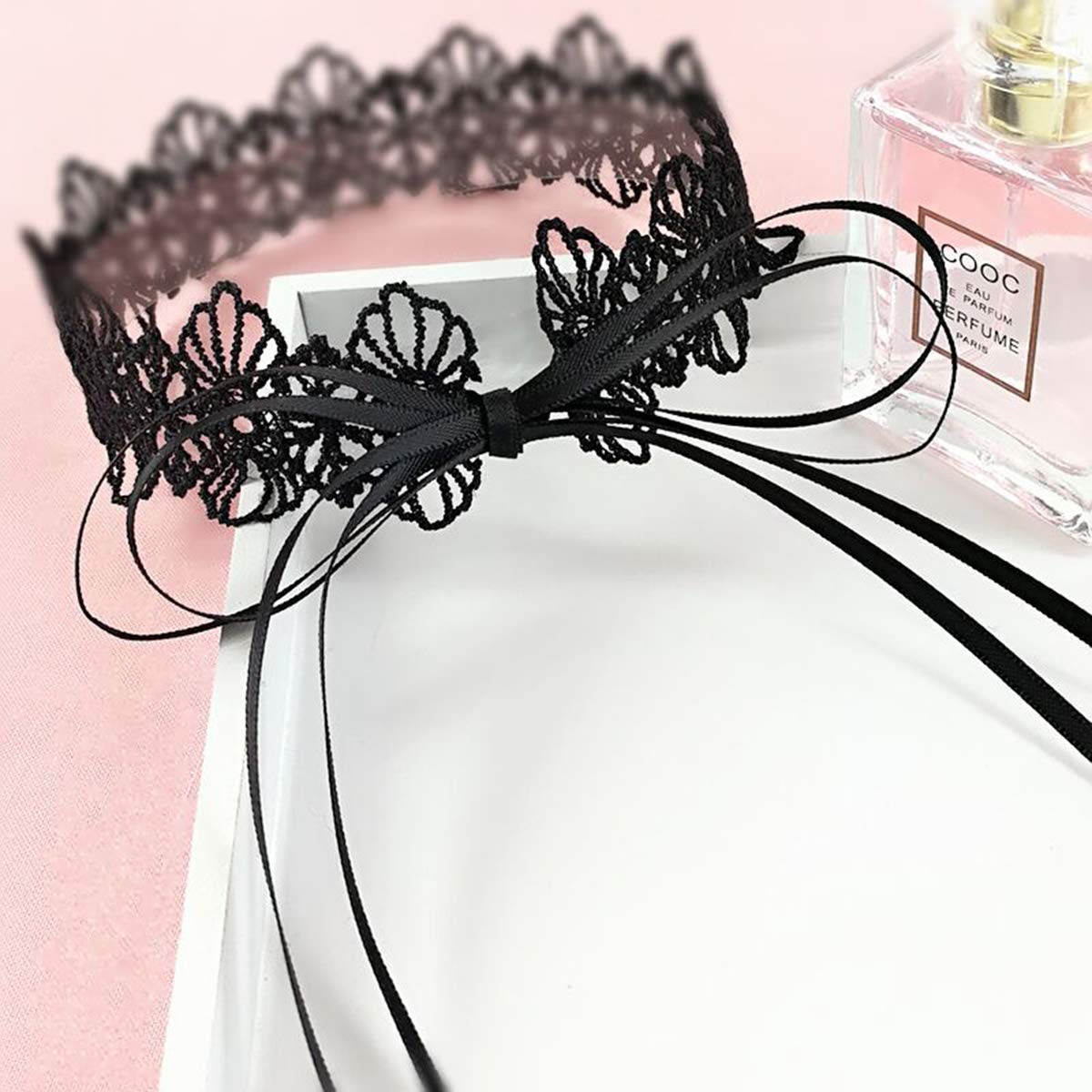 MauSong Black Lace Choker Gothic Necklace Choker Necklaces for Women Girls Tattoo Choker Necklace Long Bow Sexy Choker Girls Gothic Fashion Jewelry Adjustable