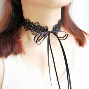 MauSong Black Lace Choker Gothic Necklace Choker Necklaces for Women Girls Tattoo Choker Necklace Long Bow Sexy Choker Girls Gothic Fashion Jewelry Adjustable