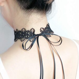 MauSong Black Lace Choker Gothic Necklace Choker Necklaces for Women Girls Tattoo Choker Necklace Long Bow Sexy Choker Girls Gothic Fashion Jewelry Adjustable