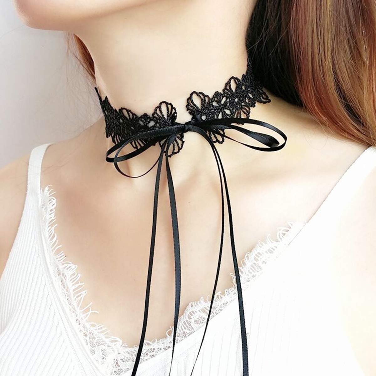 MauSong Black Lace Choker Gothic Necklace Choker Necklaces for Women Girls Tattoo Choker Necklace Long Bow Sexy Choker Girls Gothic Fashion Jewelry Adjustable