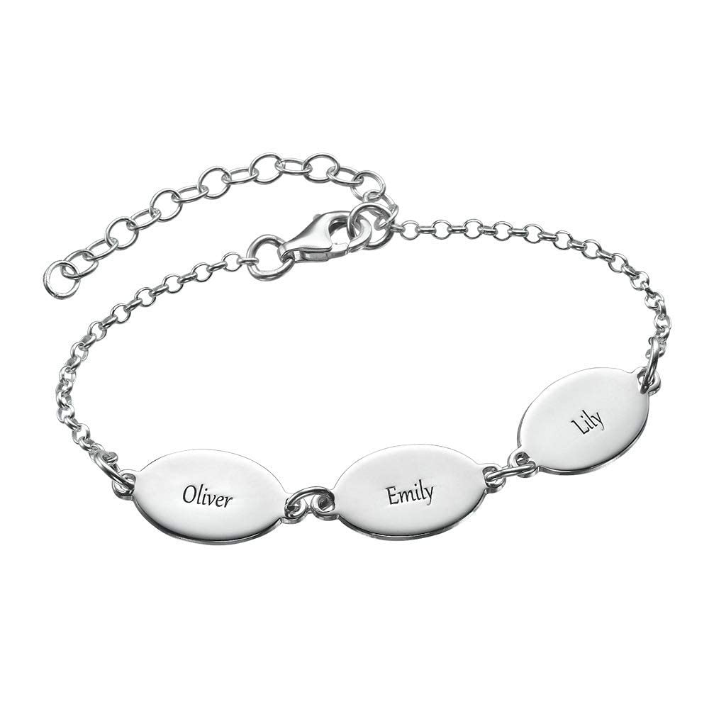 MyNameNecklace Personalized Oval Mom Bracelet with Names-Custom Multiple Charm Jewelry- Christmas Gift for Mom Wife 7.5 inches