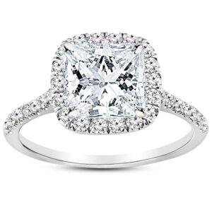 houston diamond district 1 carat 14k white gold halo gia certified princess cut diamond engagement ring igi standards (0.5 ct g color si2 clarity center stone)