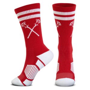 chalktalksports lacrosse woven mid-calf socks | retro crossed sticks | red & white