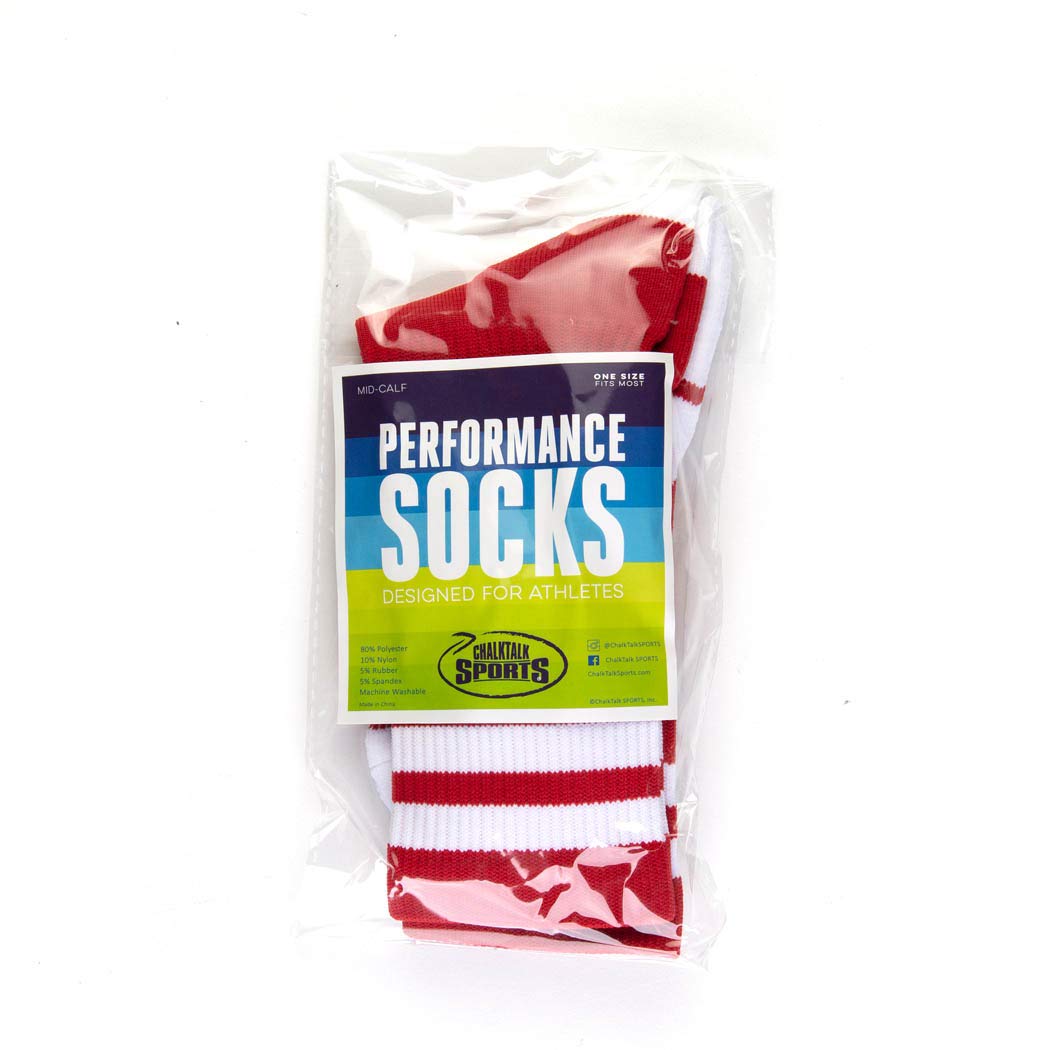 ChalkTalkSPORTS Lacrosse Woven Mid-Calf Socks | Retro Crossed Sticks | Red & White