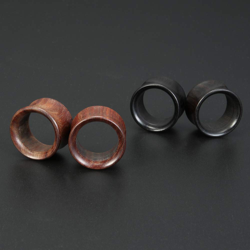 2 Pairs 0G-11/16 Double Flared Brown Organic Wood Wooden Ear Gauges Ear Tunnels Ear Plugs Expander Strecher