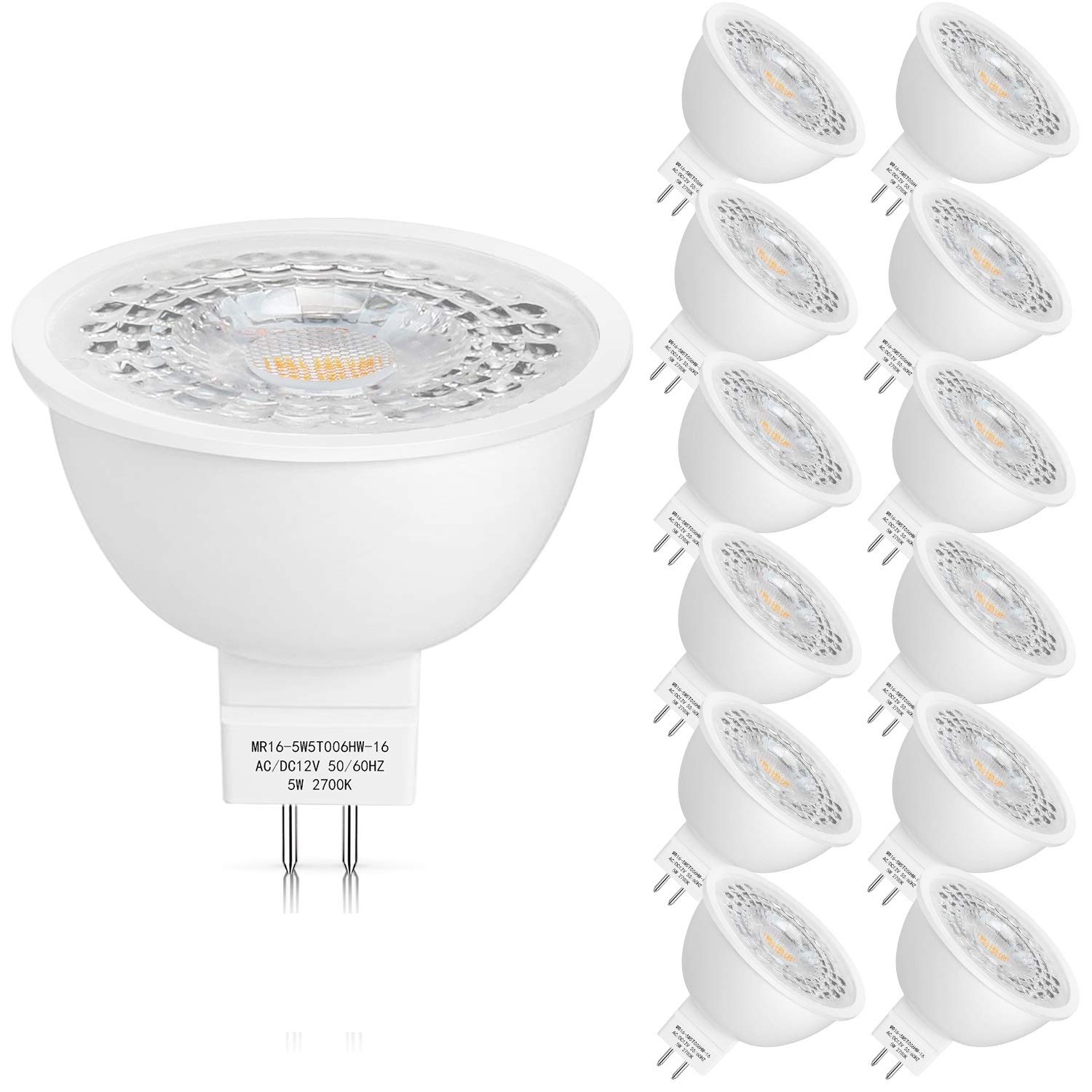 Mlambert 12 Pack MR16 LED Bulbs 50W Halogen Equivalent,2700K Warm White,5W GU5.3 MR16 12V Spotlight Bulb,Non-Dimmable,45° Beam Angle for Landscape