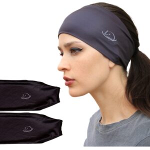 Equestrian Headbands for Women, Under Riding Helmet Bands, Sportswear Wide Hair Wrap Suitable for Use with Bike Helmets, Yoga & Hiking(2 Pack Black)