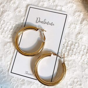 Doubnine Tube Hoop Earrings Lightweight Large Earrings Women Fashion Jewelry (chunky golden)