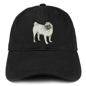 trendy apparel shop pug dog embroidered unstructured cotton dad hat - black