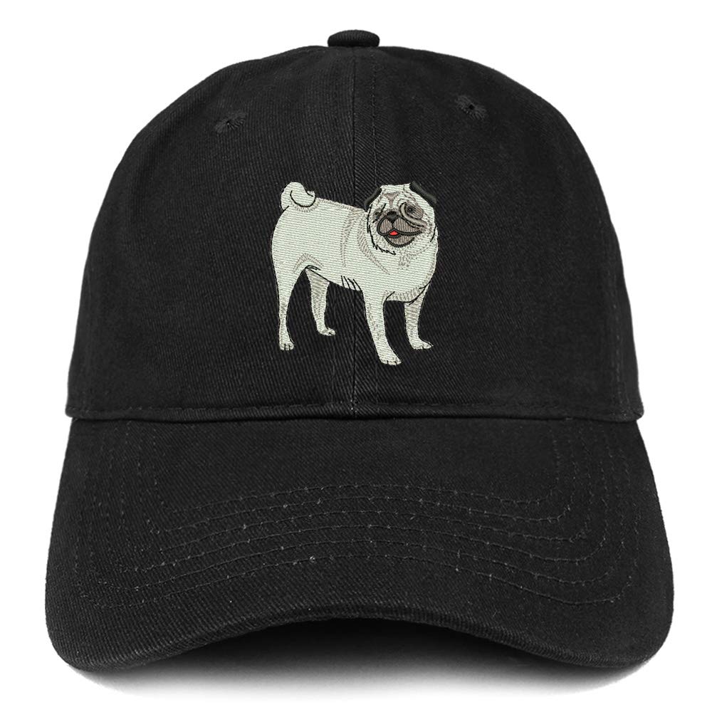 Trendy Apparel Shop Pug Dog Embroidered Unstructured Cotton Dad Hat - Black