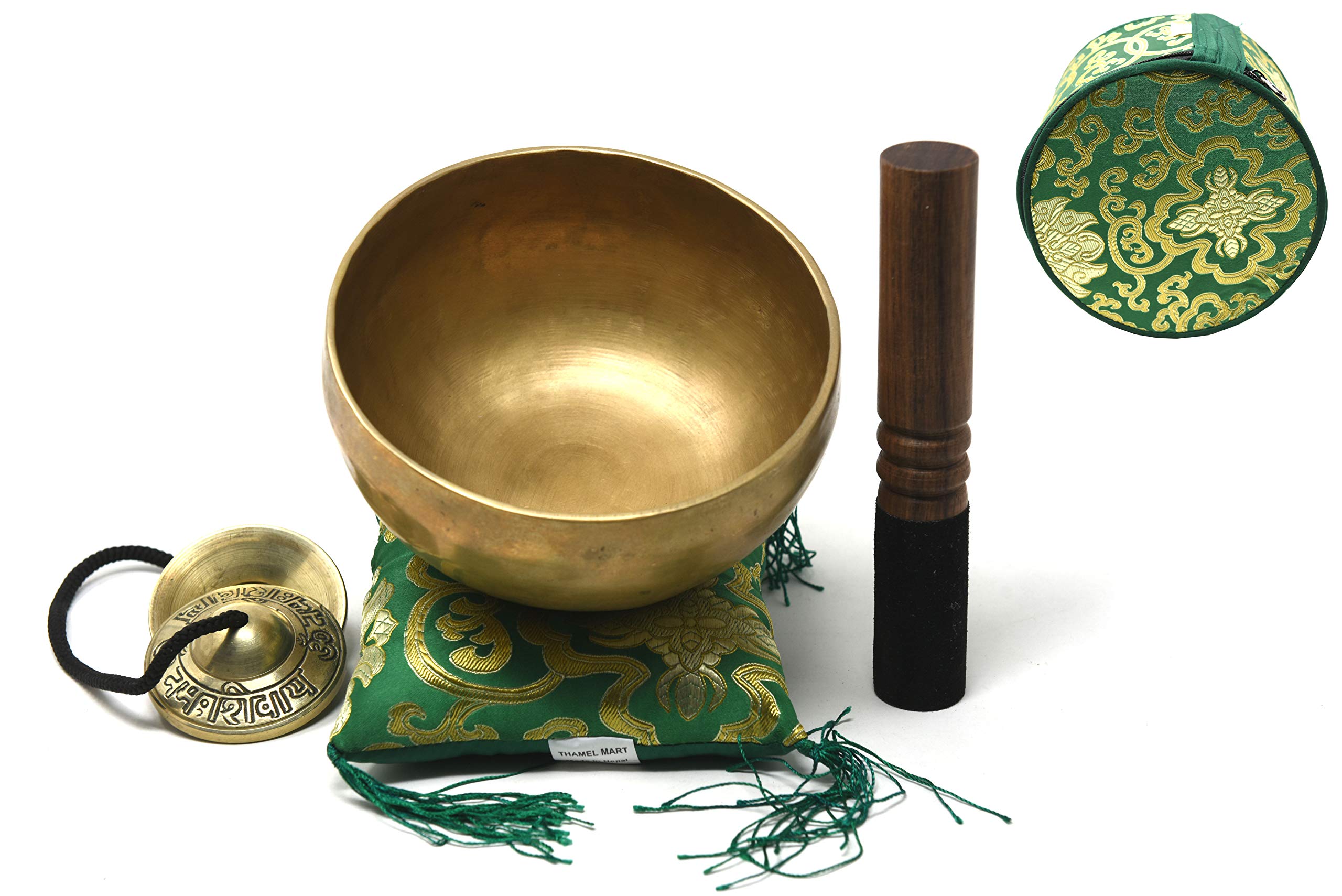 5.5" Superb Crown Chakra Tibetan Singing Bowl for Meditation, Sound Healing, Yoga & Sound Therapy. Made of 7 metals. Cushion Suede Leather Wooden Mallet, Box & Tingsha Included ~Nepal by Thamelmart.