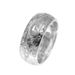 Arthur's Jewelry 925 sterling silver Hawaiian plumeria scroll smooth diamond cut edge 8mm thick heavy ring size 6