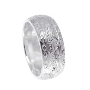 Arthur's Jewelry 925 sterling silver Hawaiian plumeria scroll smooth diamond cut edge 8mm thick heavy ring size 6