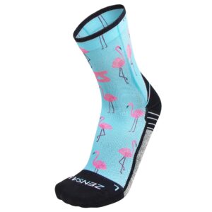 Zensah Limited Edition Mini Crew Running Socks - Anti-Blister, Fun, Athletic Socks for Men and Women (X-Large, Pink Flamingos)