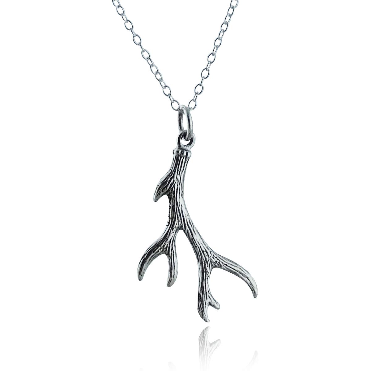 FashionJunkie4Life Sterling Silver Deer Antler Necklace, 18" Chain | Birthday Gifts for Women and Men