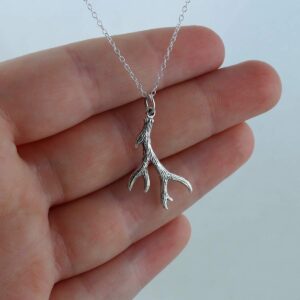 FashionJunkie4Life Sterling Silver Deer Antler Necklace, 18" Chain | Birthday Gifts for Women and Men