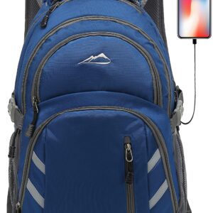 ProEtrade Backpack Bookbag for College Laptop Travel,Fit Laptop Up to 15.6 inch with USB Charging Port Multi Compartment Anti theft, Gift for Women Men (Blue)