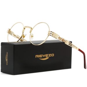 aieyezo round steampunk sunglasses circle lennon hippie glasses metal frame 100% uv blocking lens (gold/transparent)