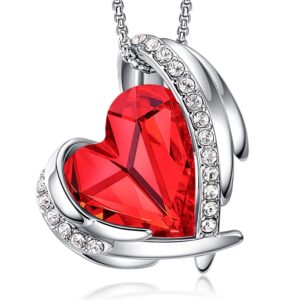 CDE Love Heart Pendant Necklaces for Women Silver Tone Rose Gold Tone Birthstone Christmas Jewelry Gifts for Women Birthday/Anniversary Day/Valentine's Day (Crystals, White Gold Plated-01 & 07-January & July Ruby Red Siam Garnet)