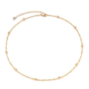 mevecco gold bead chain choker necklace,14k gold plated dainty cute tiny bead charm wave chain minimalist simple choker necklace for women