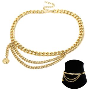 jurxy multilayer alloy waist chain body chain for women waist belt pendant belly chain adjustable body harness for jeans dresses – gold style 7 - s size