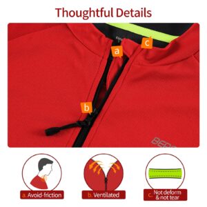 BERGRISAR Men's Basic Cycling Jerseys Short Sleeves Mountain Bike Bicycle Shirt Zipper Pockets Red Size X-Large