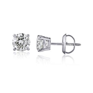 The Diamond Channel Certified Diamond Earrings for Women in 14K Gold with Screw Back and Post Studs (I1-I2 Clarity), Choice of Carat Weights