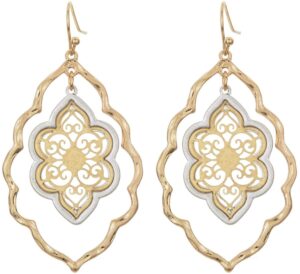 gold filigree flower earrings for women dangling jewelry (gold filigree earrings)