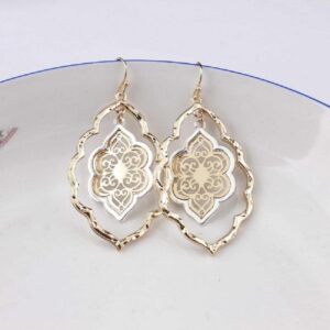 Gold Filigree Flower Earrings for Women Dangling Jewelry (gold filigree earrings)