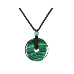 haskare genuine stone pendant gemstone chakra jewelry healing crystal necklace adjustable 0"-27" (malachite round)