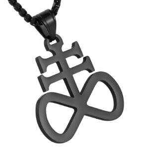 HZMAN Unisex Stainless Steel Church of Satan Satanic Leviathan Cross Pendant Necklace,Religions Jewelry