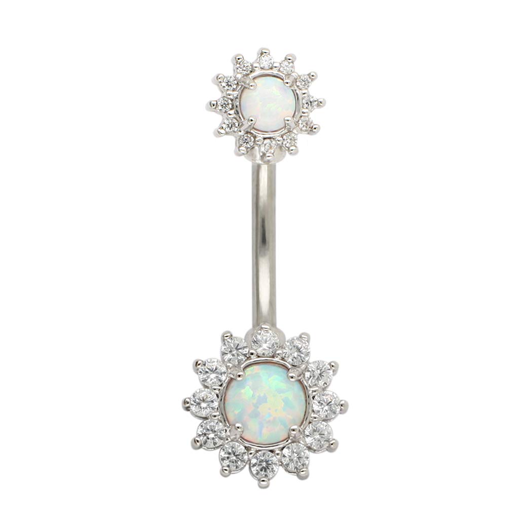 Excepro 14G(1.6mm) Double Round Cubic Zircon Filigree Opal Center 316L Surgical Steel Belly Button Rings Navel Rings Belly Piercing