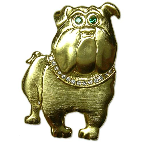 CRYSTAL MATTE GOLD PLATED BULL DOG BROOCH PIN