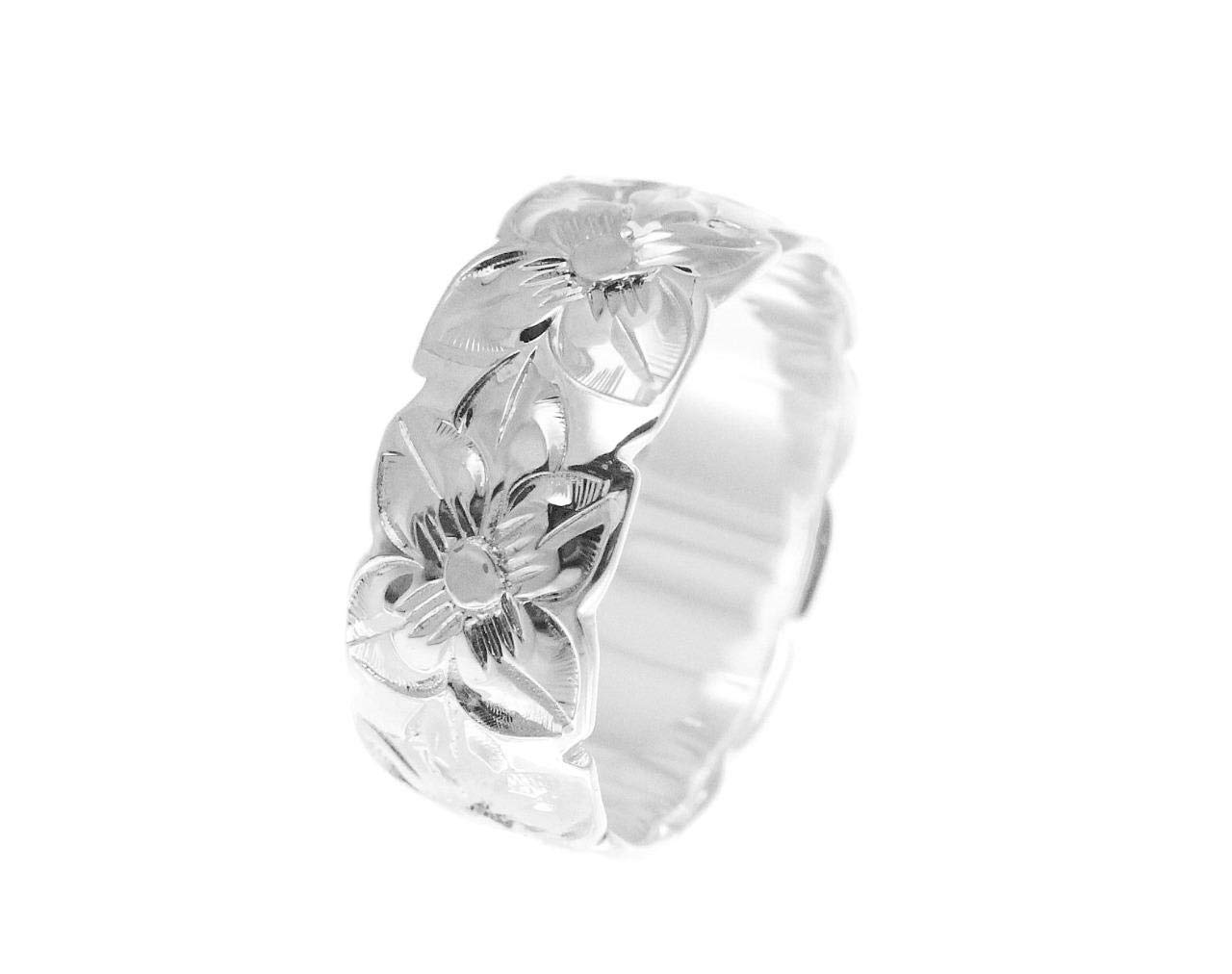 Arthur's Jewelry 925 sterling silver Hawaiian plumeria flower all around 8mm band ring size 12