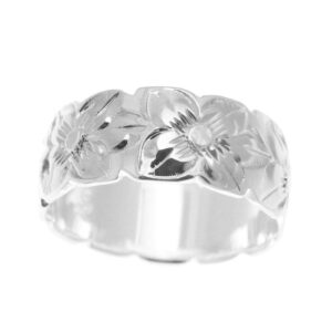 Arthur's Jewelry 925 sterling silver Hawaiian plumeria flower all around 8mm band ring size 12