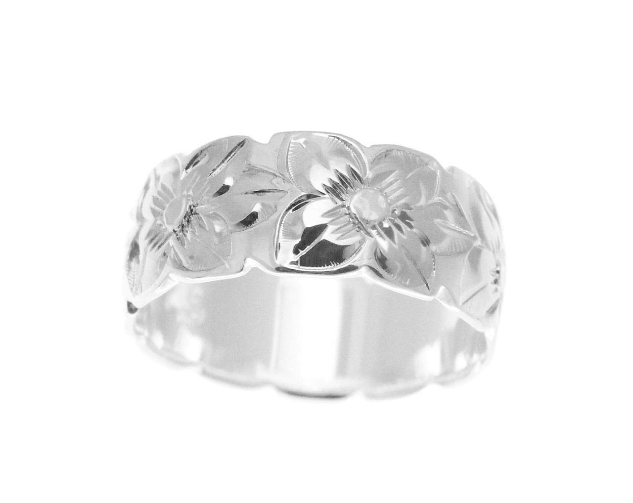 Arthur's Jewelry 925 sterling silver Hawaiian plumeria flower all around 8mm band ring size 12