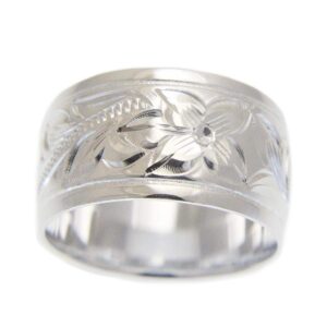 Arthur's Jewelry 925 sterling silver Hawaiian plumeria flower scroll smooth edge 10mm ring size 11