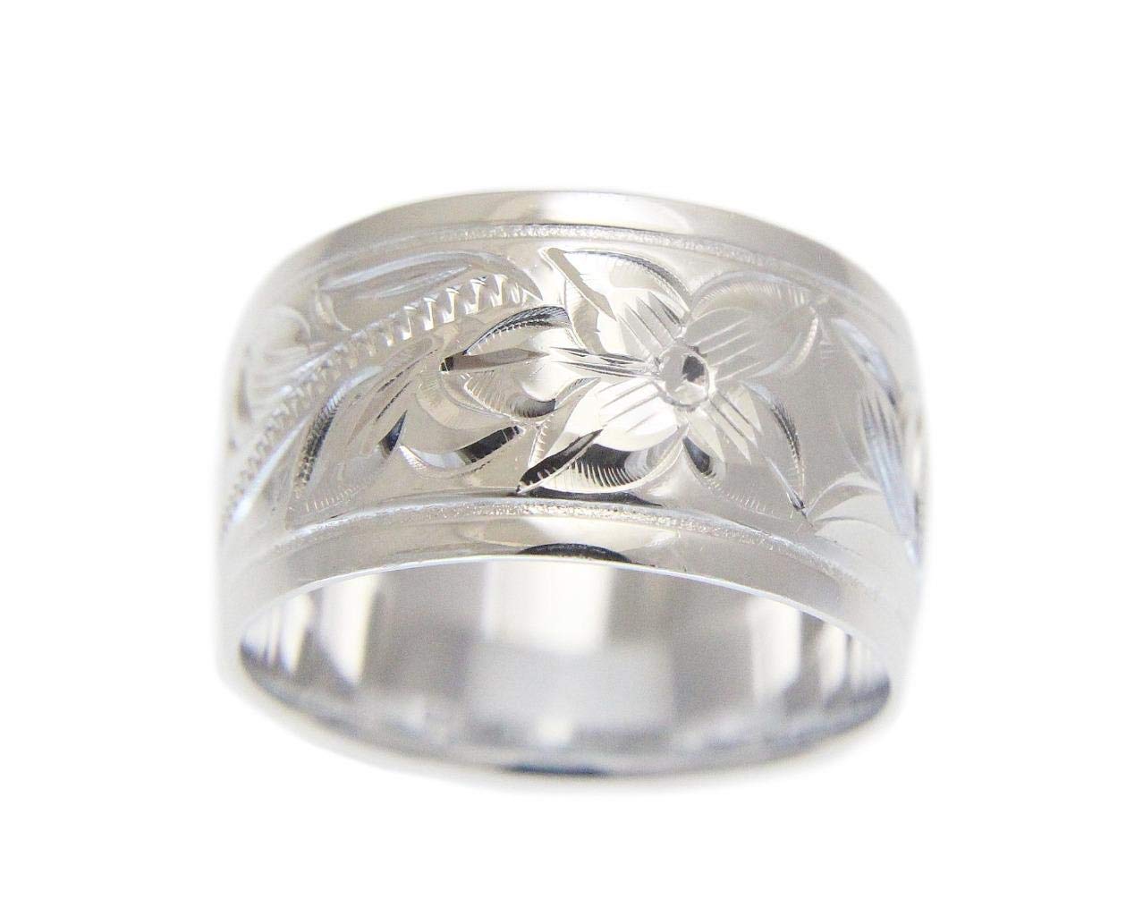 Arthur's Jewelry 925 sterling silver Hawaiian plumeria flower scroll smooth edge 10mm ring size 11