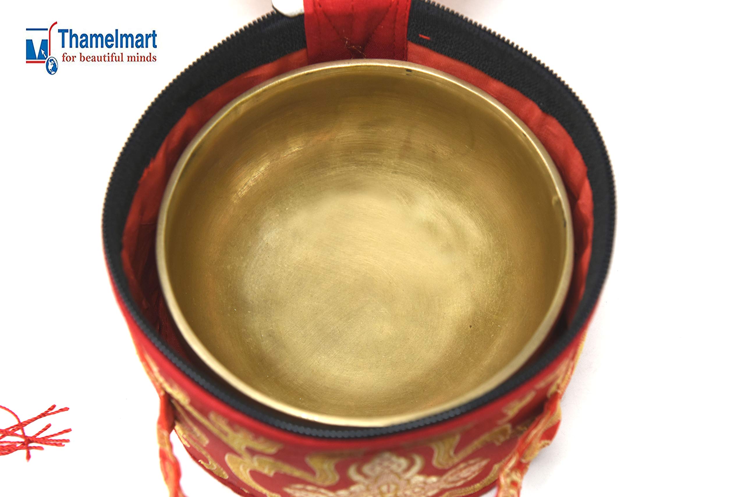 5" Tibetan Singing Bowl for Meditation, Sound Healing, Yoga & Sound Therapy. Made of 7 metals. Silk Cushion, Wooden Mallet, Box & Tingsha included Thamelmart (5 Inch matte)