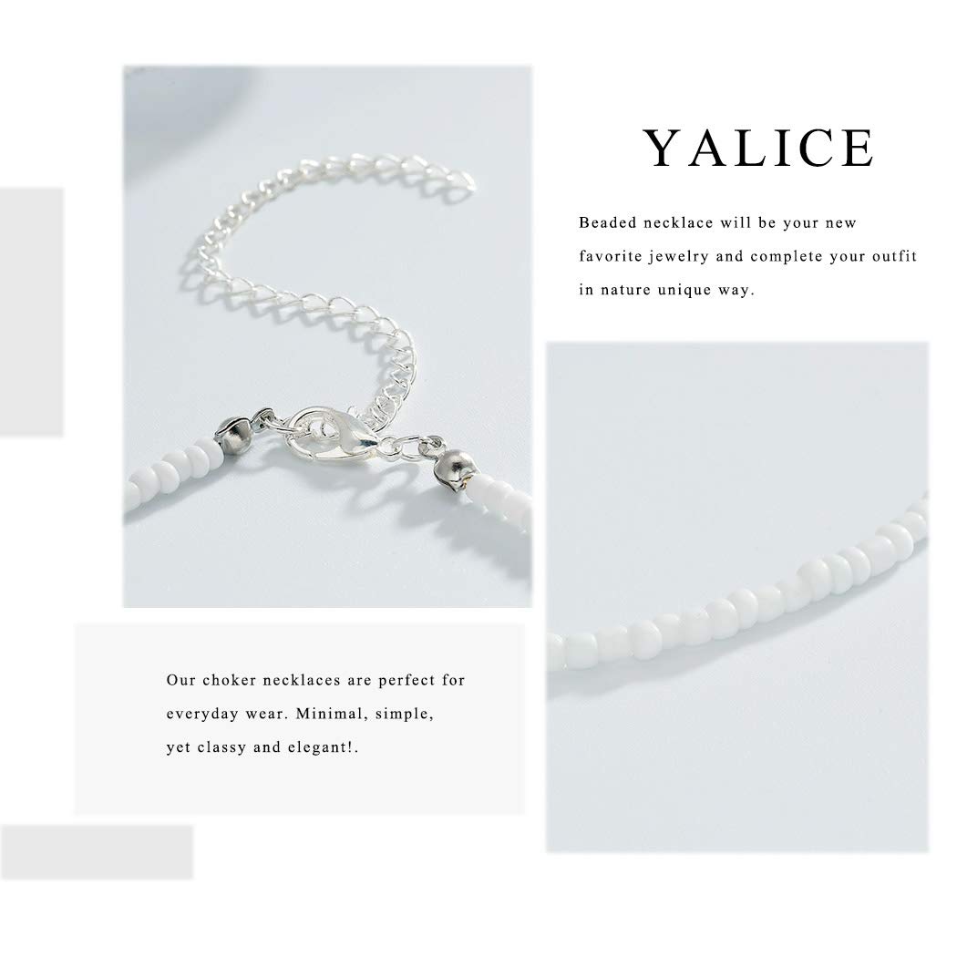 Yalice Boho Choker Necklace Chain Rice Beaded Necklaces Summer Surfer Costume Neck Accessories for Women (White)