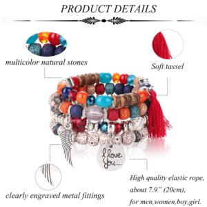 LOYALLOOK 5Sets Bohemian Stretch Beaded Bracelets for Women Crystal Beaded Strand Bangle Charm Multilayer Stackable Bracelets