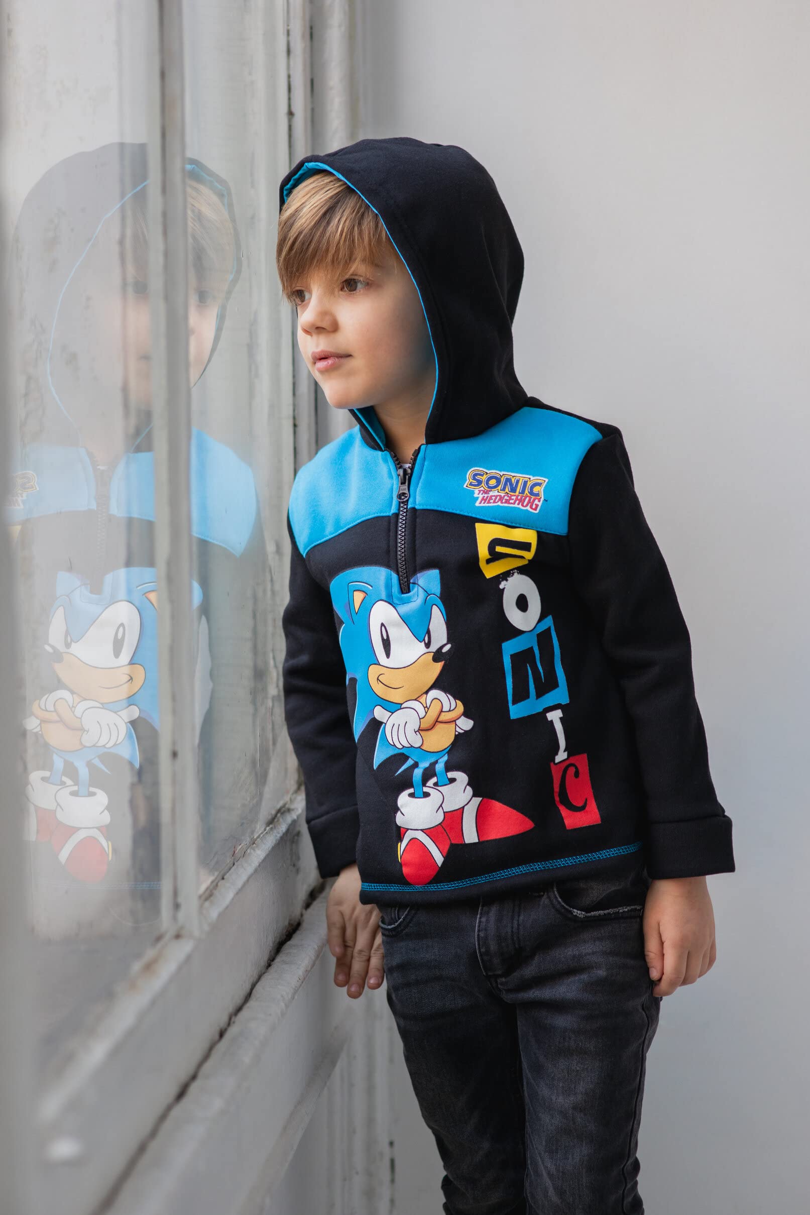 SEGA Sonic The Hedgehog Little Boys Fleece Half Zip Hoodie Black 7